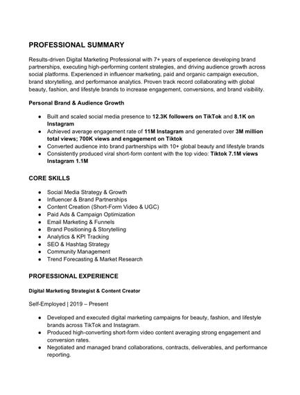 Resume page one